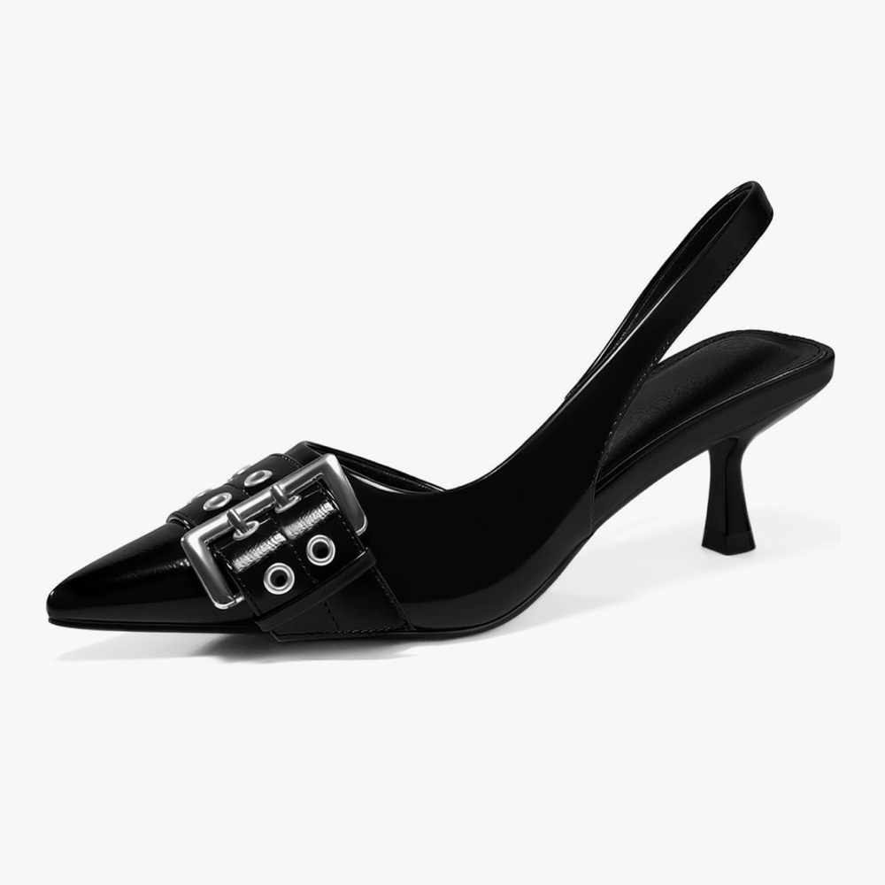 Sling back kitten heels with buckle